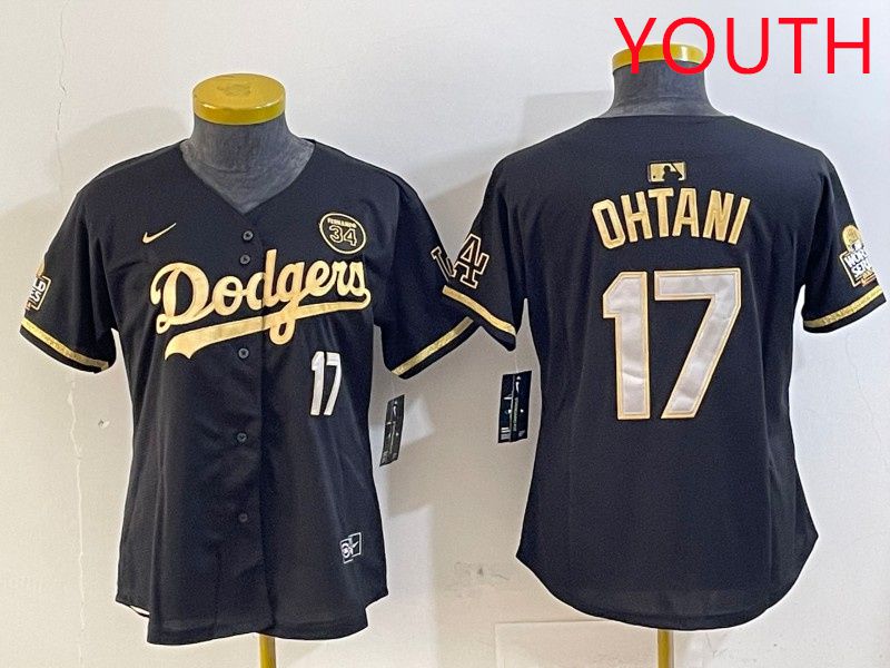 Youth Los Angeles Dodgers #17 Ohtani Black Gold 2025 Nike MLB Jersey style 414->youth mlb jersey->Youth Jersey